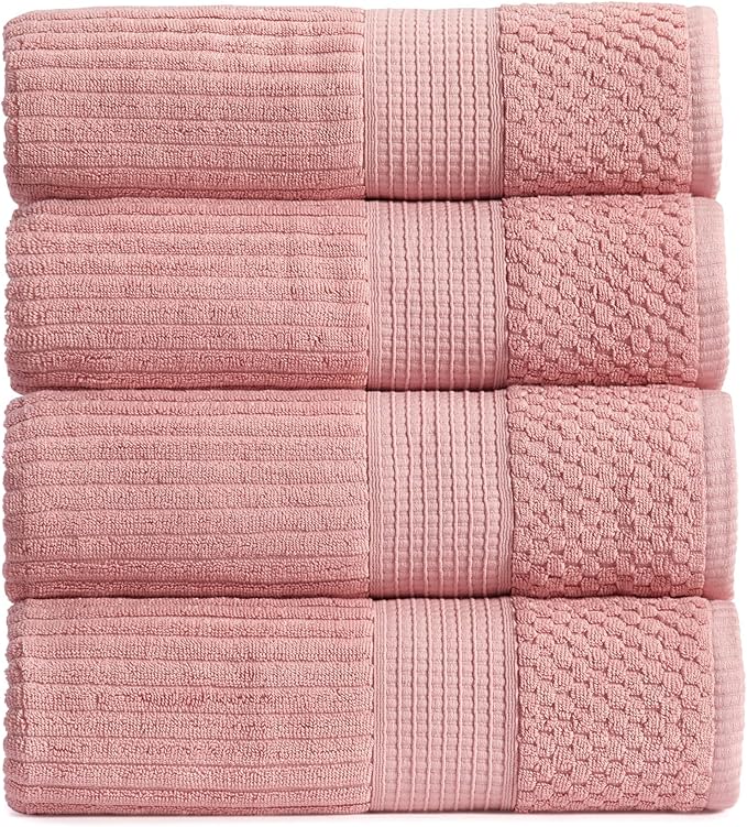 Springtree Home 100% Cotton Bath Towel Set of 4 | Super Soft & Absorbent with Quick-Dry Fibers | 4 Bath Towels | Textured and Durable Cotton | Krista Collection - Bridal Rose