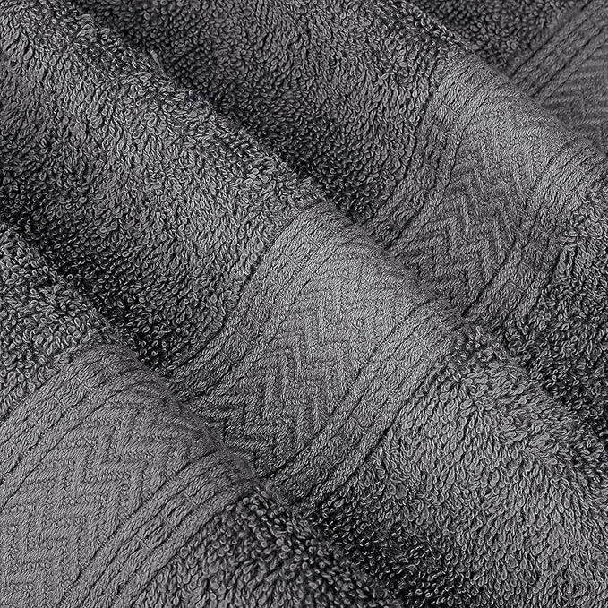 Hillfair 12 piece 600 GSM Cotton Bath Towels - Hotel Spa Quality - 2 Bath, 4 Hand, 6 Washcloths - Absorbent Super Soft Grey Cotton Set