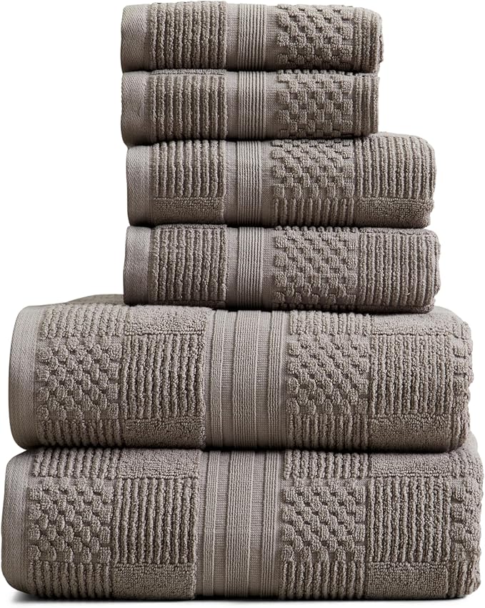 Springtree Home 100% Cotton Bathroom Towel Set | 6 Piece Set - Grey Towels | Geometric Textured Design | Absorbent & Quick-Dry | Oeko-TEX® Standard 100 Cotton | Myla Collection - Frost Grey
