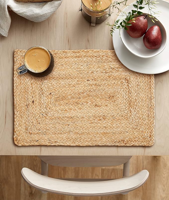 Hausattire Jute Braided Placemats 13x19 Inches Set of 4 Reversible Handwoven Boho Vintage Placemats for Kitchen Dining Tables|BBQ's Thanksgiving Decor Weddings Indoor & Outdoor Parties|Natural