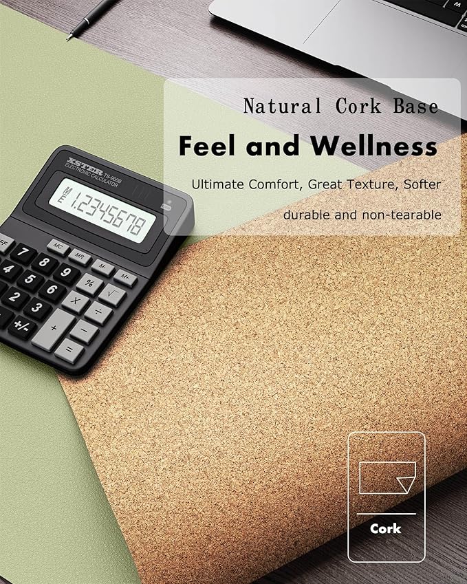 YSAGi Double-Sided Desk Pad, 23.6"x13.7" Leather Desk Mat, Eco Cork Desk Pad Protector, Large Mouse Pad for Desk, Waterproof Desk Blotter Pad, Desk Writing Pad for Office Work/Home(Matcha Green/Cork)