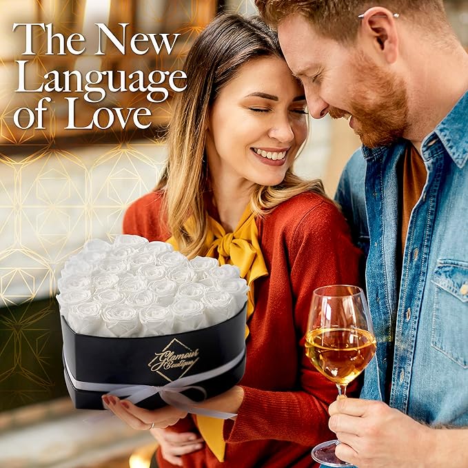 GLAMOUR BOUTIQUE 27 Flower Forever Heart Shape Box - Preserved Roses Gift for Her, Preserved Flowers, White