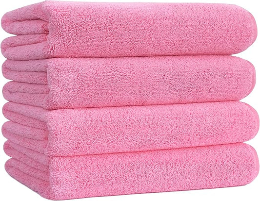POLYTE Microfiber Quick Dry Lint Free Bath Towel, 57 x 30 in, Pack of 4 (Pink)