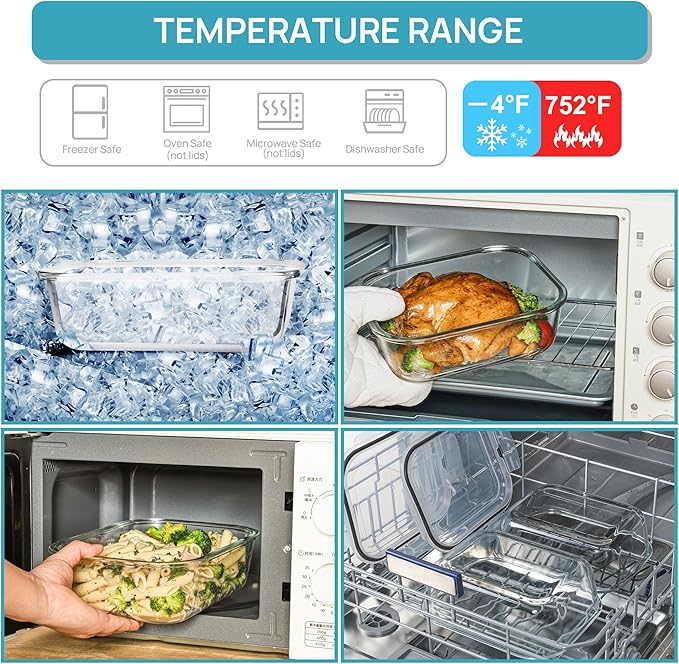 Vtopmart 2Pack 2260ml/ 76.4oz Large Glass Storage Containers with Lids, Meal Prep Food Container Set with Snap Airtight Lid for Baking, Microwave, Oven, Leak Proof, for Freezer, Dishwasher, Grey
