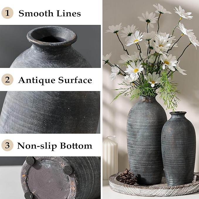 Ceramic Vases for Home Decor, Black Bronze Ceramic Vase Set of 2, Vintage Minimalist Decorative Vase for Table Centerpiece Dining Living Room Office House Nightstand Fireplace Decoration
