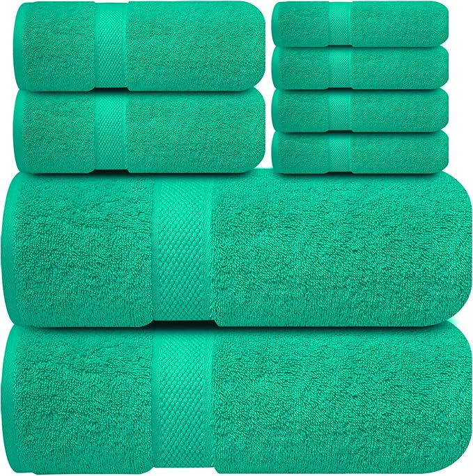 Infinitee Xclusives Luxury 100% Cotton Towel Set – 8 Piece Bathroom Towel Set (2 Bath Towels, 2 Hand Towels, 4 Washcloths) – Soft & Absorbent Towels for Bathroom (Vivid Green)