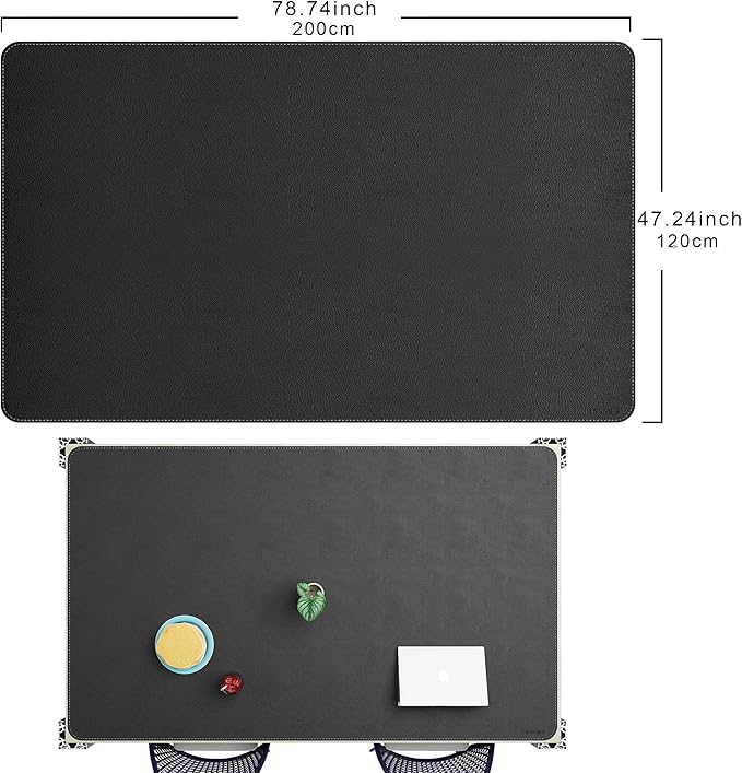 CENNBIE HUGE200 78.8" x 47" Black Leather Desk Mat for Conference Table, Dining Table, Work Table, Banquet Tables, Library Table