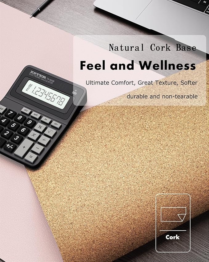 YSAGi Double-Sided Desk Pad, 35.4"x17"Leather Desk Mat, Eco Cork Desk Pad Protector,Large Mouse Pad,Waterproof Desk Blotter for Office/Home(Pink)