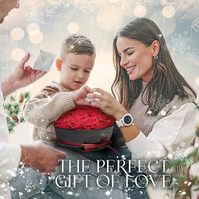 GLAMOUR BOUTIQUE 16 Flower Forever Heart Shape Box - Preserved Roses Gift for Her, Preserved Flowers, Red