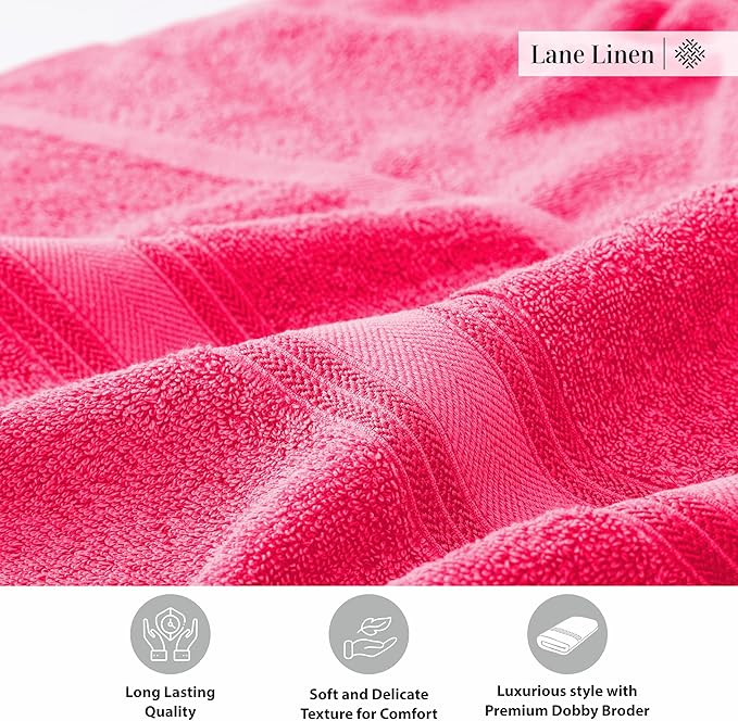 LANE LINEN 100% Cotton Large Bath Towels Set of 4 (30"x60") - Zero Twist, Mercerized Cotton Bathroom Towel 4 Pack - Quick Dry, Soft & Absorbent Large Towels Set - Dorm Essentials for Girls - Fuchsia