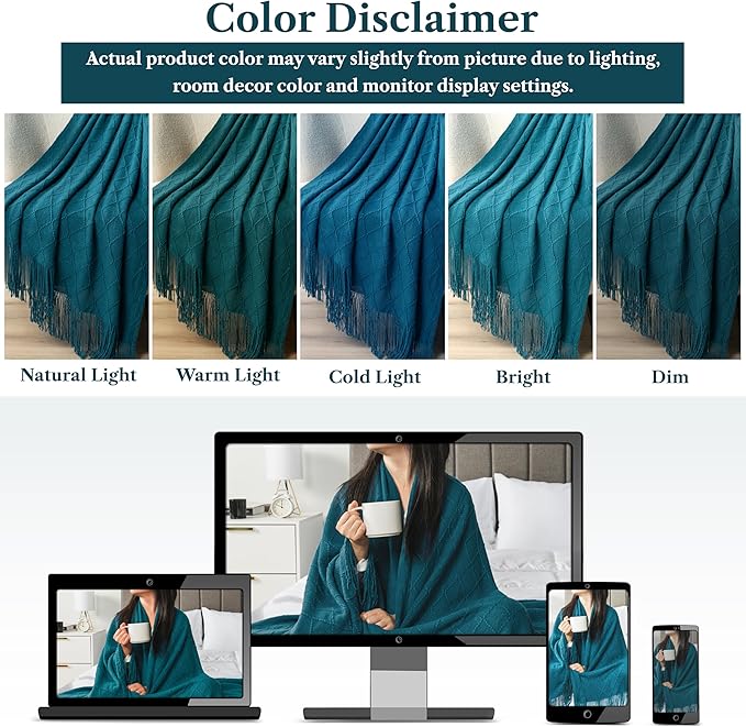 PAVILIA Teal Blue Knit Throw Blanket for Couch, Twin Bed, Soft Knitted Farmhouse Sofa Throw for Living Room, Lightweight Decorative Summer Blanket for Chair, Outdoor Textured Boho Blanket, 60x80