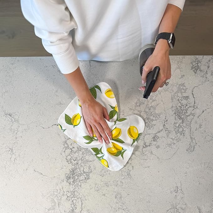 Reusable Paper Towels - 10 Pack - Roll of Washable Cotton Cloth Paper Towels - Paperless Reusable Napkins Cloth Washable - Absorbent + Long Lasting - Zero Waste Products - (Lemon)