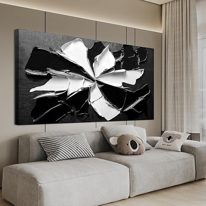 Abstract Wall Art Decorations Modern Large Wall Art for Living Room Abstract Canvas Art Wall Decor Oversized Black and White Wall Art Prints Flowers Artwork for Walls Office Home Decor 29" X 58"