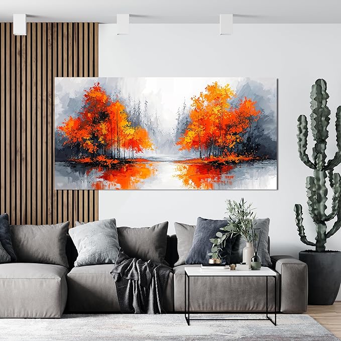 Canvas Wall Art Decor Modern Large Wall Art for Living Room Canvas Art Wall Decorations Fall Orange Artwork for Walls Oversized Black and White Wall Art Prints Bedroom Office Home Decor 29" X 58"