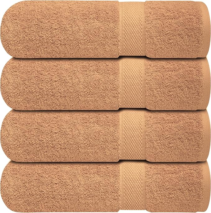 Infinitee Xclusives Luxury 100% Ring-Spun Cotton Bath Towels Set of 4 (27x54 inches) – Soft, Absorbent & Quick-Drying Towels for Bathroom, Gym, Spa & Hotel Use (Cosmic Sand, Bath Towels)