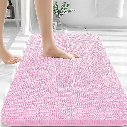 OLANLY Bathroom Rugs 30x20, Extra Soft Absorbent Chenille Bath Rugs, Rubber Backing Quick Dry, Machine Washable Bath Mats for Bathroom Floor, Tub and Shower, Home Decor Accessories, Pink