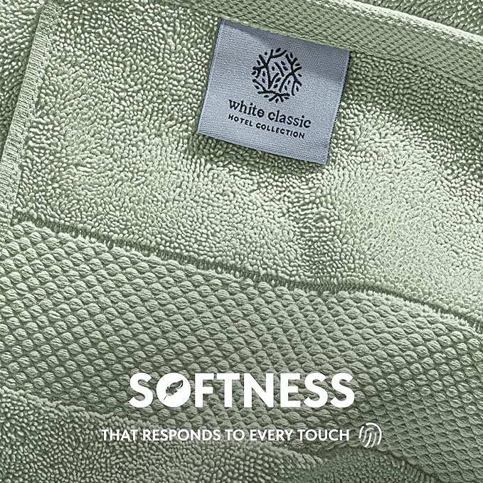 White Classic Luxury Light Green Hand Towels - Soft 100% Turkish Cotton | Highly Absorbent Hotel spa Bathroom Towel Collection | 16x30 Inch | Set of 6