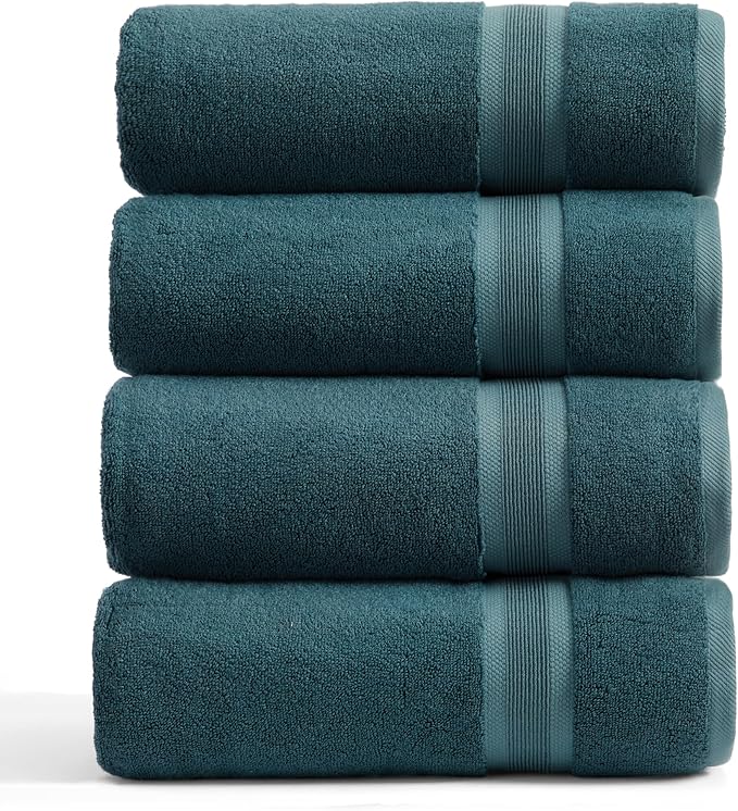 Springtree Home Luxury Viscose from Bamboo Bath Towel Set of 4 | 35% Viscose from Bamboo - 65% Cotton | Absorbent Quick-Dry Towels for Bathroom | Oeko-TEX Standard 100 Cotton | Deep Teal