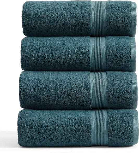 Springtree Home Luxury Viscose from Bamboo Bath Towel Set of 4 | 35% Viscose from Bamboo - 65% Cotton | Absorbent Quick-Dry Towels for Bathroom | Oeko-TEX Standard 100 Cotton | Deep Teal