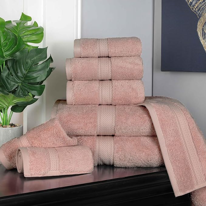 BLUENILEMILLS Madison Egyptian Cotton Towels, Towel Set for Bathroom, Shower, Hotel, Plush, 900 GSM, Highly Absorbent and Ultra-Soft Towels, Bath Essentials, 8 Piece Assorted Towel Set, Muted Mauve