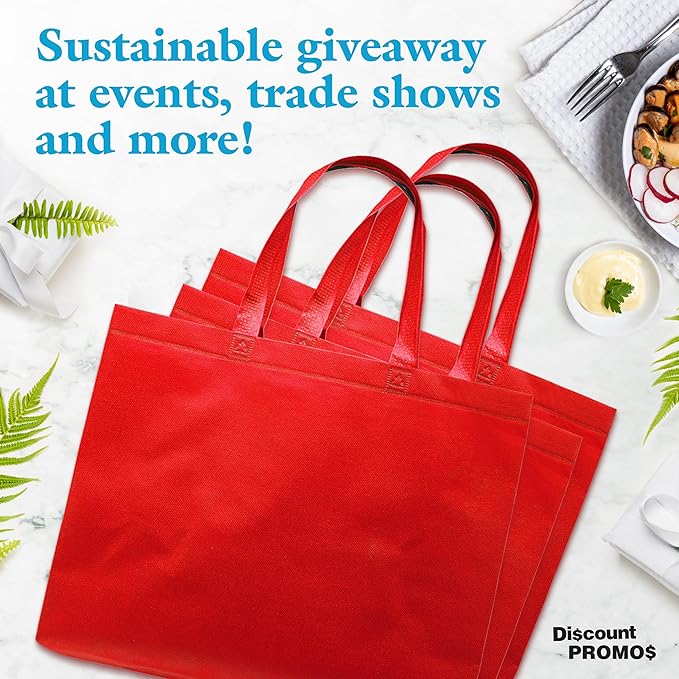 DISCOUNT PROMOS Jumbo Sized Tote Bags Set of 10, Bulk Pack - Reusable Grocery Bags, Shopping Bags, Promotional Item Totes for Women - Red