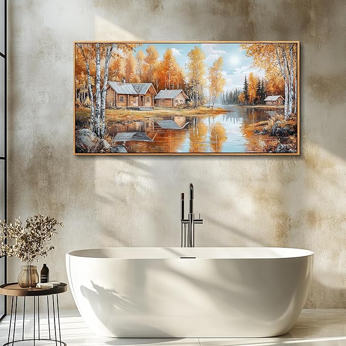 QIYILEXWART Canvas Wall Art For Living Room Wall Decor For Bedroom Office Wall Decoration Forest Cabin Landscape Painting Farmhouse Pictures Artwork Room Aesthetic Home Decor 20x40 In