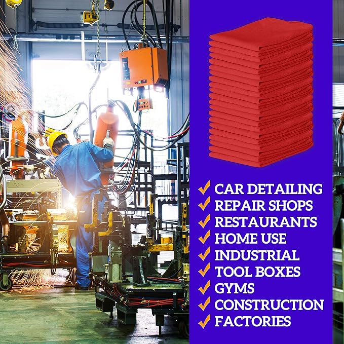 GREEN LIFESTYLE 600 Pack 12x14, Red Shop Towels 100% Cotton, Super Absorbent and Durable for Car, Reusable Shop Rags