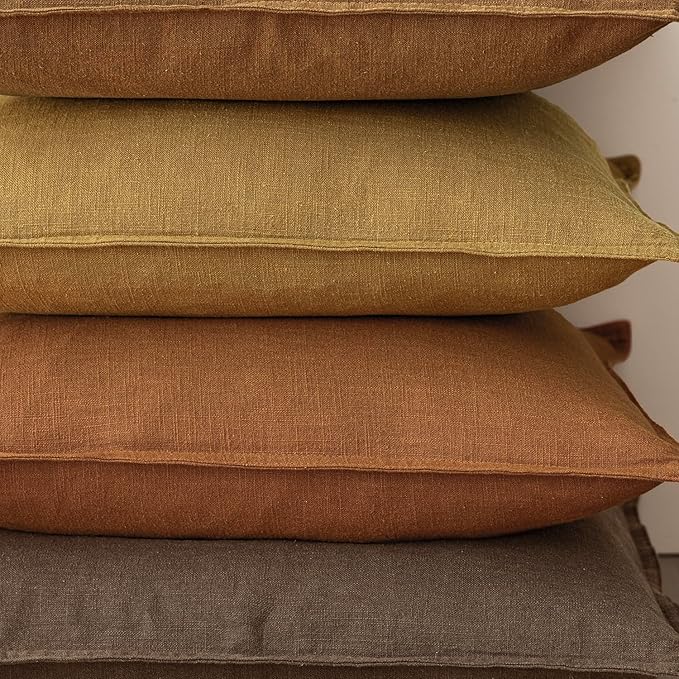 Foindtower Pack of 2, Decorative Linen Soild Throw Pillow Covers Soft Accent Lumbar Cushion Case Farmhouse Pillowcase for Chair Couch Sofa Bedroom Living Room Home Decor 12 x 20 Inch Autumn Orange