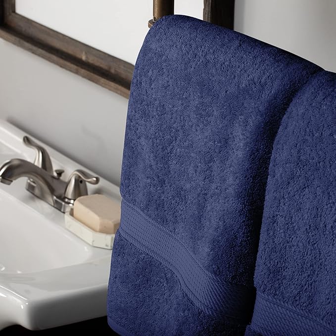 BLUENILEMILLS BNM Egyptian Cotton 2-Piece Towel Set, Includes 2 Bath Towels, Attached Loop for Easy Hanging and Storage, Hotel Quality, Perfect for Bathroom, Gym, Shower Space, or Spa, Navy Blue