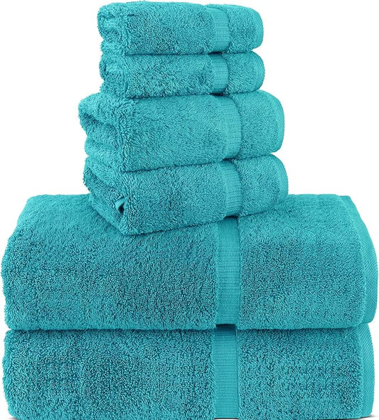 Chakir Turkish Linens 100% Cotton Premium Turkish Towels for Bathroom, 2 Large Bath Towels, 2 Hand Towels, 2 Washcloths (6-Piece Towel Set, Aqua)