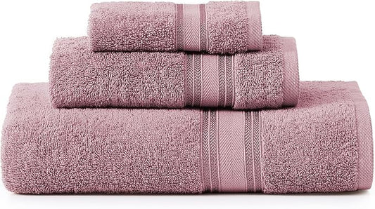 LANE LINEN Luxury Bath Towels Set - 3 Piece Set, 100% Cotton Bathroom Towels, Zero Twist, Quick Shower Towels, Absorbent Bath Towel, Soft, 1 Bath Towel, 1 Hand Towel, 1 Wash Cloths - Wishful Mauve