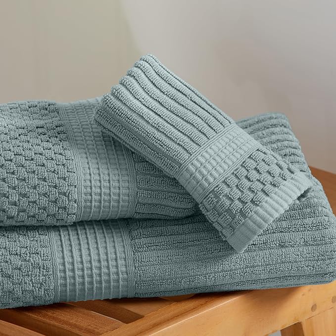 Springtree Home 100% Cotton Bath Towel Set of 4 | Super Soft & Absorbent with Quick-Dry Fibers | 4 Bath Towels | Textured and Durable Cotton | Krista Collection - Silver Blue