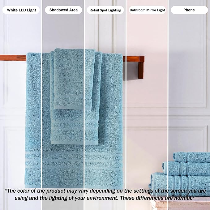 Hawmam Linen Light Blue 6 Piece Bath Towels Set for Bathroom Original Turkish Cotton Soft, Absorbent and Premium 2 Bath Towels, 2 Hand Towels, 2 Washcloths