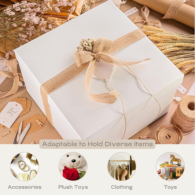 Set of 5 Gift Boxes for Presents (11.81 x 11.81 x 7.87 inch) - Ideal for Large Presents, Clothes for Gifts and Wedding - White Silk