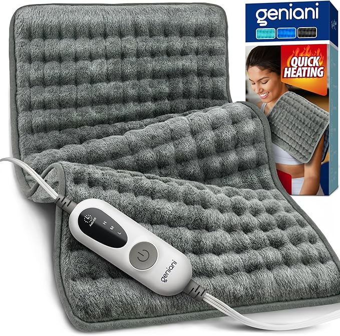 GENIANI Electric Throw - Heating Pad for Back Pain & Cramps Relief - Auto Shut Off, Machine Washable, Moist Heat Pad for Neck & Shoulder - Christmas Gift for Women, Extra Large 24 x 12 inches