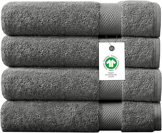 Delara Organic Cotton Luxuriously Plush Bath Towel Pack of 4 | GOTS & OEKO-TEX Certified | Premium Hotel Quality Towels | Feather Touch Technology|650 GSM Long Staple|Soft, Quick Dry & Ultra-Absorbent