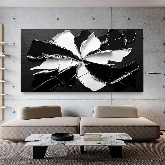 Abstract Wall Art Decorations Modern Large Wall Art for Living Room Abstract Canvas Art Wall Decor Oversized Black and White Wall Art Prints Flowers Artwork for Walls Office Home Decor 29" X 58"