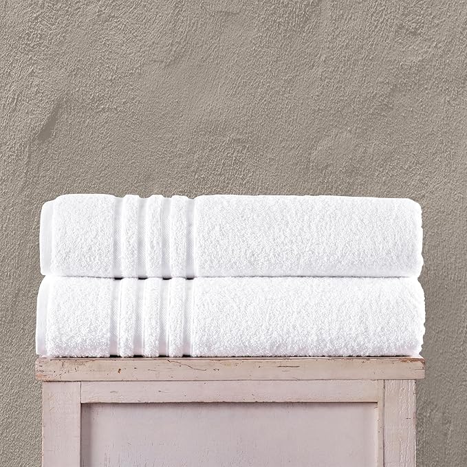 Hammam Linen Jumbo Large Bath Sheets Towels 2-Pack 35 x 70 Inches Soft and Absorbent, Premium Quality 100% Cotton Towels (White, Bath Sheet)