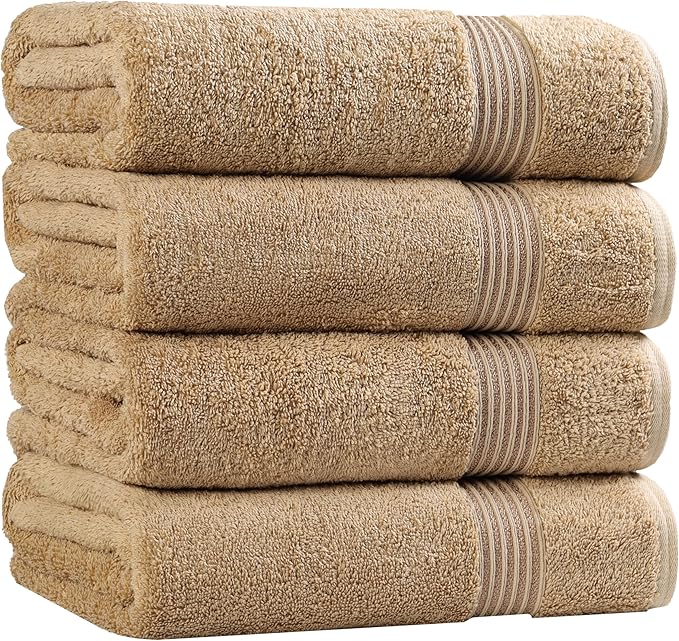 Superior Egyptian Cotton 4-Piece Bath Towel Set for Shower, Bath, Spa, Resort, Hotel, Soft Body Towels, Airbnb Essentials, Apartment, Dorm, Quick Dry, Absorbent, Bathroom Basics, Toast