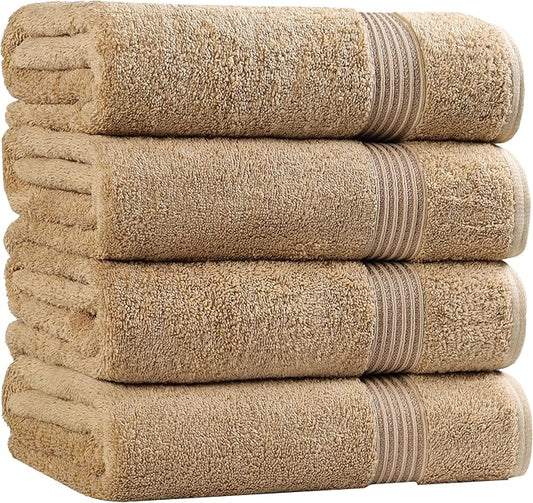 Superior Egyptian Cotton 4-Piece Bath Towel Set for Shower, Bath, Spa, Resort, Hotel, Soft Body Towels, Airbnb Essentials, Apartment, Dorm, Quick Dry, Absorbent, Bathroom Basics, Toast