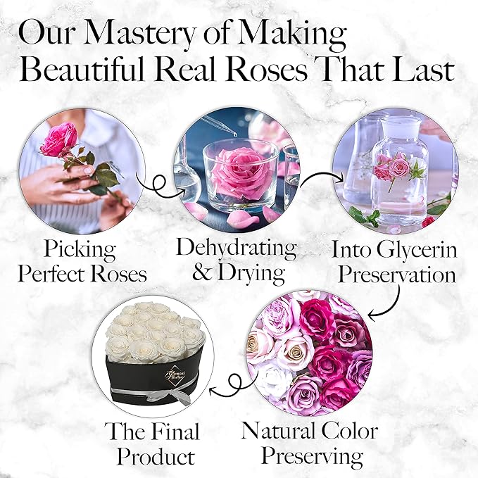 GLAMOUR BOUTIQUE 16 Flower Forever Heart Shape Box - Preserved Roses Gift for Her, Preserved Flowers, White