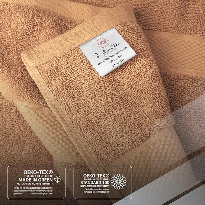 Infinitee Xclusives Luxury 100% Cotton Towel Set – 8 Piece Bathroom Towel Set (2 Bath Towels, 2 Hand Towels, 4 Washcloths) – Soft & Absorbent Towels for Bathroom (Cosmic Sand)