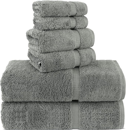Chakir Turkish Linens 100% Cotton Premium Turkish Towels for Bathroom | 2 Bath Towels - 2 Hand Towels, 2 Washcloths (6-Piece Towel Set, Gray)