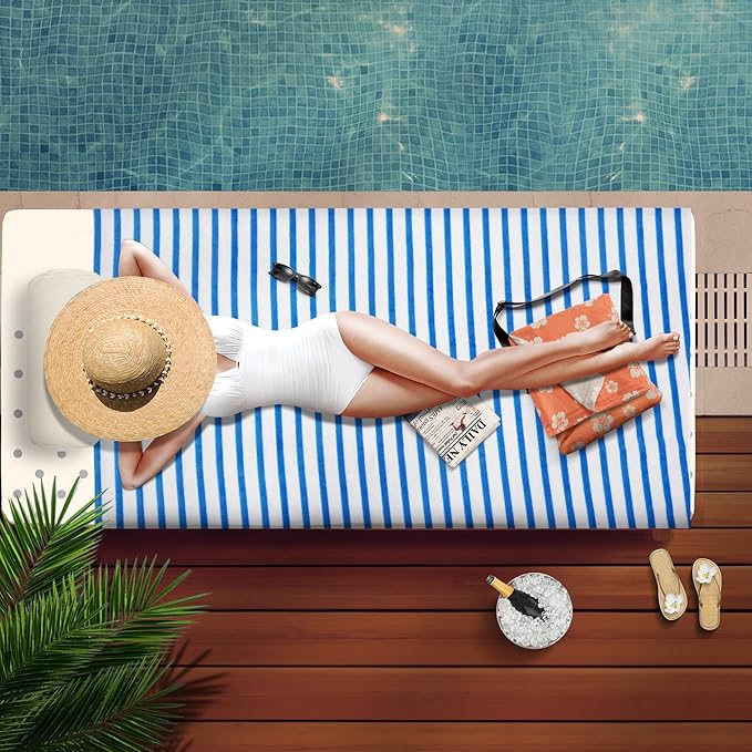 JML Microfiber Beach Towels, Quick Drying Absorbent Bath Towel Set, 2 Pack, 30" x 60", Cabana Stripe, Use for Hair, Travel, Summer, Sport, Swimming, Pool, Yoga, Camping, Microfiber StripeCoffee