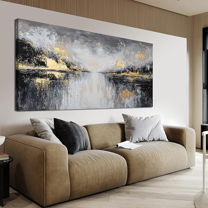 YISXINOAG Modern Canvas Wall Art Large Abstract Wall Decor Large Wall Art for Living Room Black and Gold Canvas Prints Abstract Art Modern Home Decor on Bedroom Ready to Hang Size 29"X58"