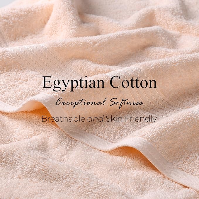 Superior Egyptian Cotton 3-Piece Towel Set, Basic Towels For Bathroom, Home Decor, Guest Bath, Shower, Apartment, Included 1 Face, 1 Hand, 1 Bath Towel, Washcloth, Quick Dry, Peach