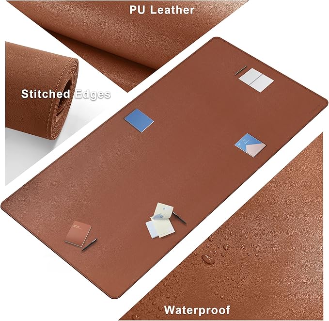 CENNBIE Leather Desk Mat, 71" x 35.5" Extra Large Desk Pad Blotter Protector, Extended Non-Slip Table Pad, Waterproof PU Leather Desk Mat on top of desks Large for Office and Home (Brown)