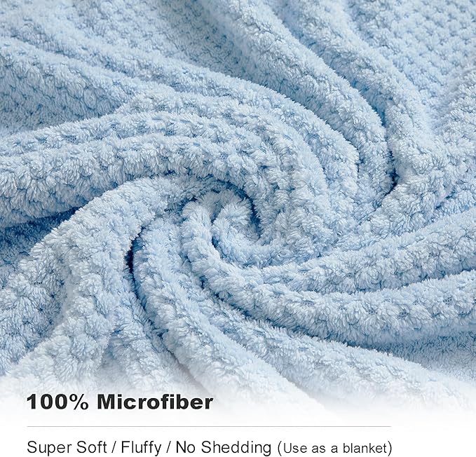 Ultra Soft Towel Set of 6, Blue Microfiber Big Bath Towel Sheets 28x55 Inches, Luxury Plush Towels- Waffle Weave Design,Highly Absorbent,Quick Dry,Premium Quality Towel Set for Bathroom