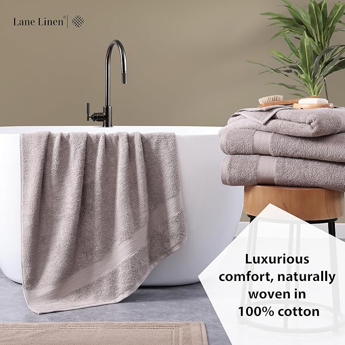 Lane Linen 100% Cotton Bath Towels Set of 4 (28"x54") - Ring Spun Mercerized Cotton Bathroom Towel Set - Quick Dry, Very Soft & Absorbent Large Bath Towels - Mininmal Linting after 3 Washes - Platinum