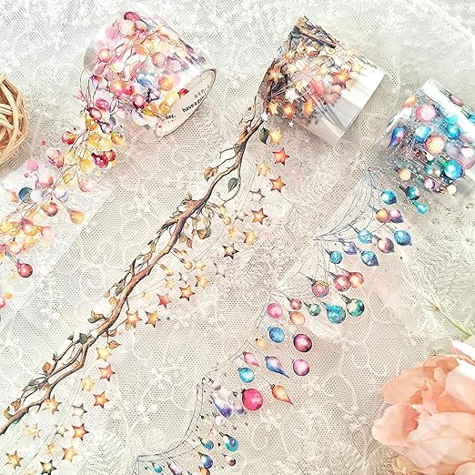 PET Christmas Washi Tape Stickers Set,3 Rolls Lighting Scrapbook Tape Stickers for Journaling,Junk Journal Supplies,DIY Craft,Notebook,Phone Case(Star Light)